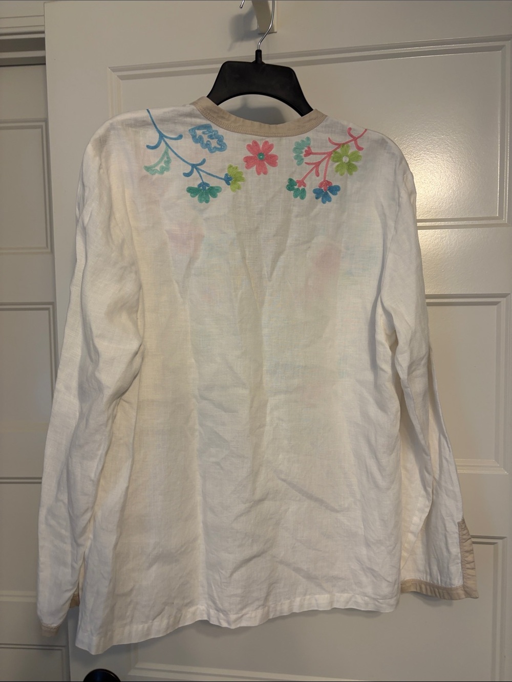 Sigrid Olsen White Linen Tunic with Pink, Blue & Green Embroidery - Picture 4 of 4